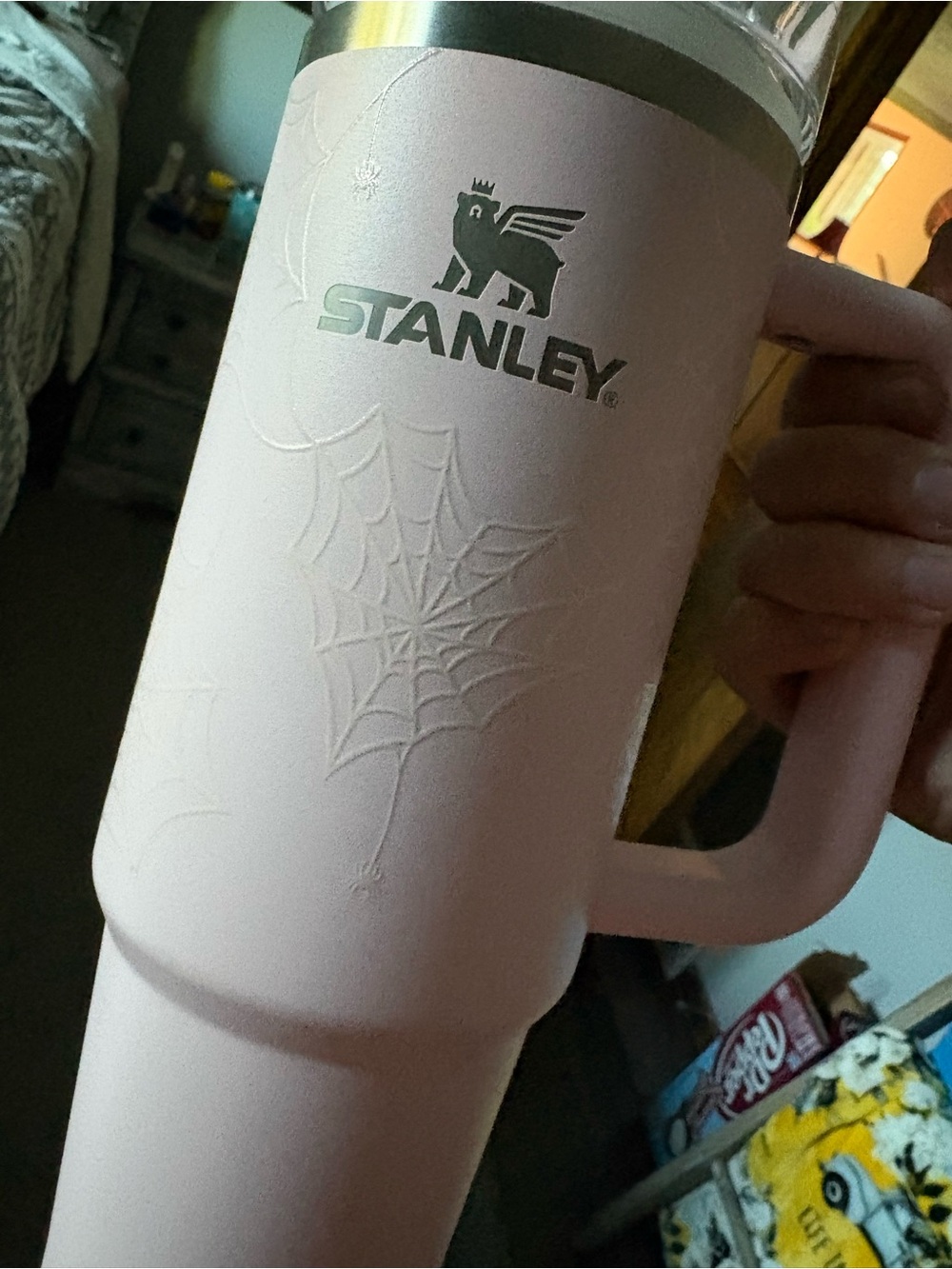 Stanley Light Pink Insulated Travel Mug with Handle. Glow in the dark